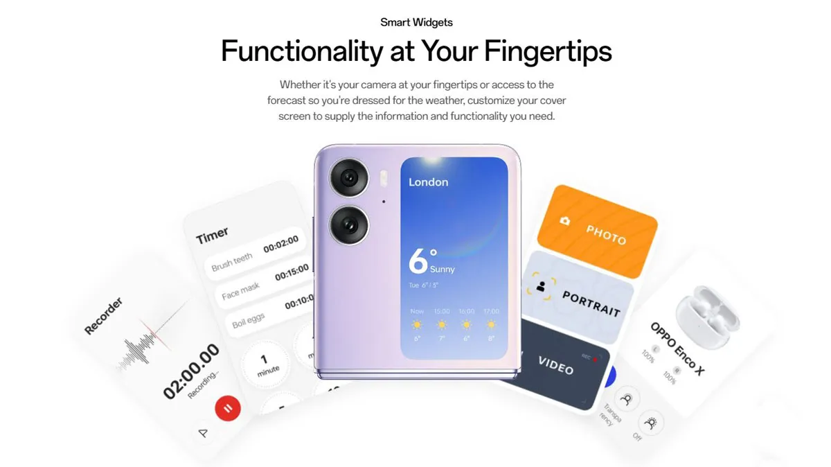 Oppo Find N2 Flip widgets بررسی مشخصات گوشی Oppo Find N2 Flip